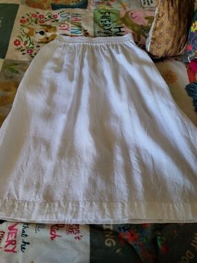 notPERFECTLINEN White SION A-Line Elastic Waist 100% Linen Skirt, Medium